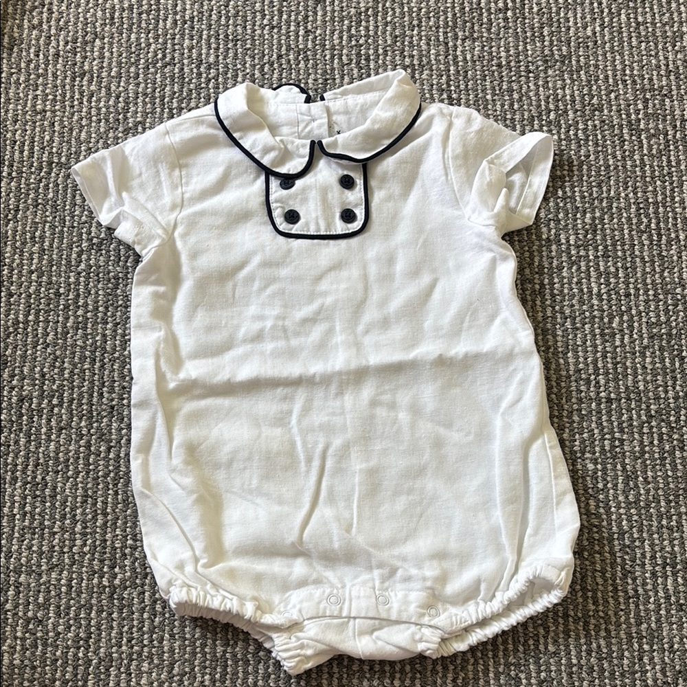 Janie and Jack Ivory Romper with Navy Accents